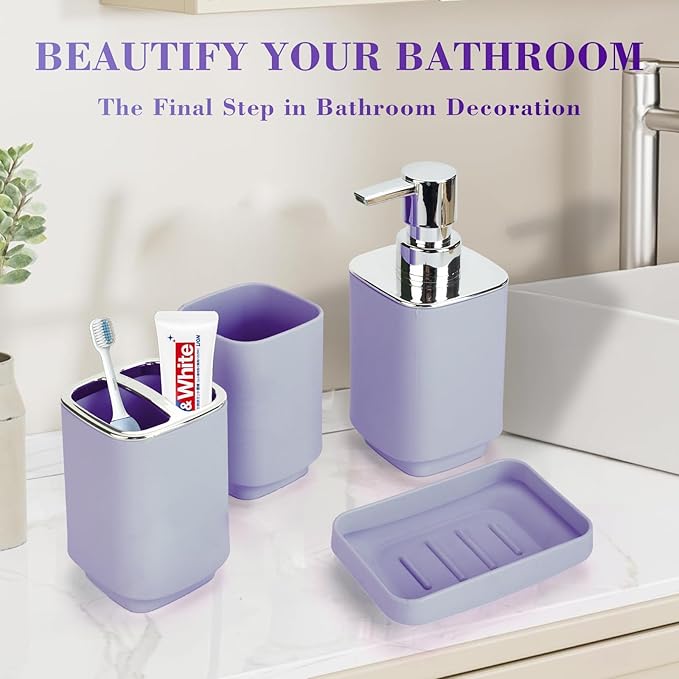 4Pack Bathroom Accessories Set, Bohemian Bathroom Sink Set, Contain Soap Dispenser, Toothbrush Holder, Soap Dish & Mouthwash Cup,Square soap and Toothbrush Holder Set