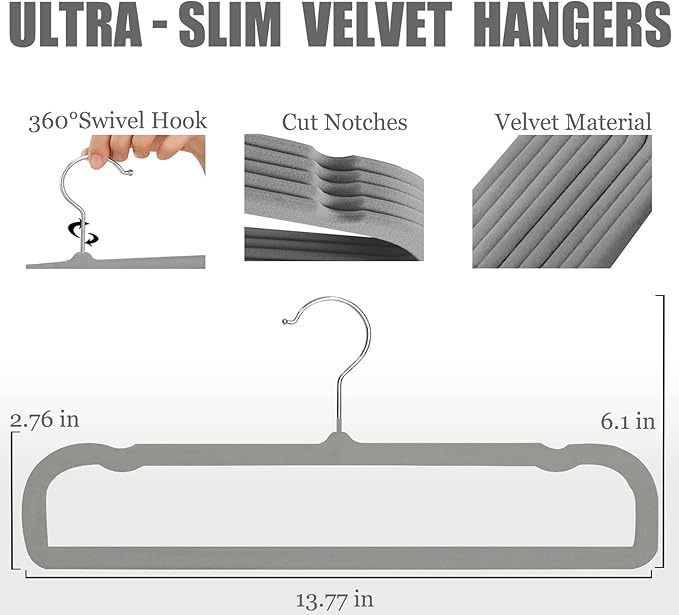 Velvet Pants Hangers 20 Pack,Premium Non Slip Velvet Hangers,Thin Space Saving Slim Clothes Hangers with 360° Swivel Hook,13.77inch