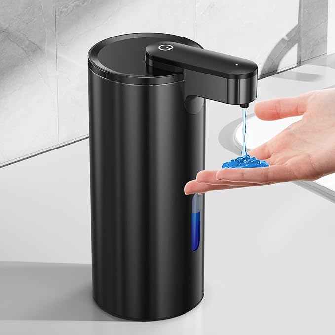 Automatic Soap Dispenser Touchless, Stainless Steel 11.5 oz 3 Levels Adjustable Hand Soap Dispenser with Rechargeable Sensor Pump for Kitchen & Bathroom Liquid Soap, Black