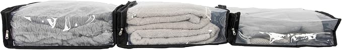 Household Essentials Under Bed Zippered Sweater Storage Bags with Clear Vision Panel, Set of 3, Black