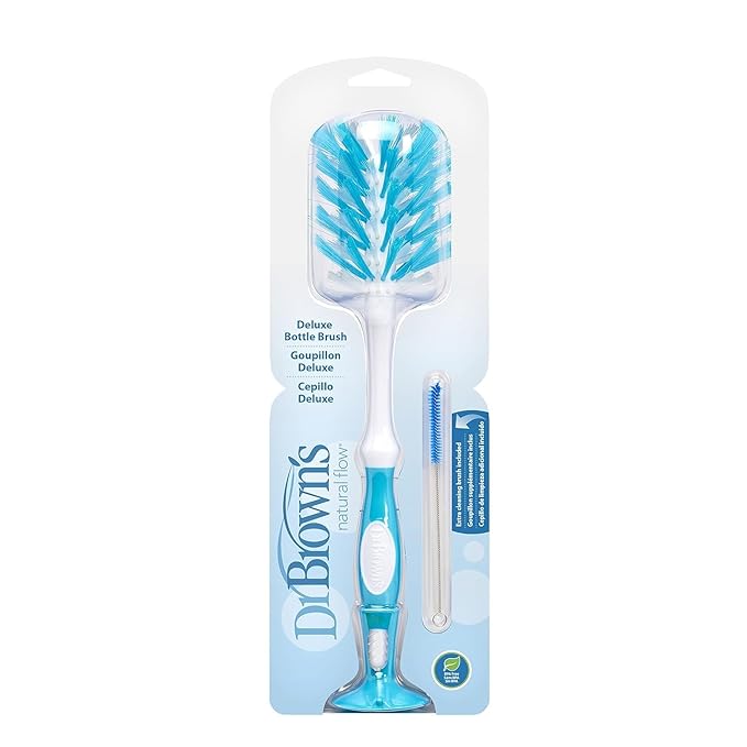 Dr. Brown's Reusable Sponge Baby Bottle Cleaning Brush, Blue and Gray + Deluxe Bottle Brush, BPA-Free, Blue, 3-Pack