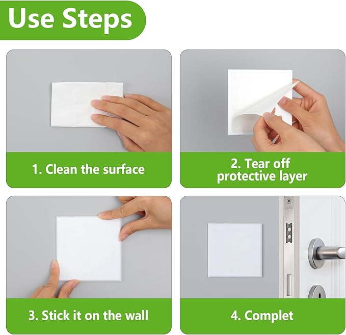 HOME MASTER HARDWARE Self Adhesive Wall Protector Square 4 inch, 10 Pack Door Handle Wall Shield Guard Door Stop, Rigid Vinyl Wall Protection Pad White