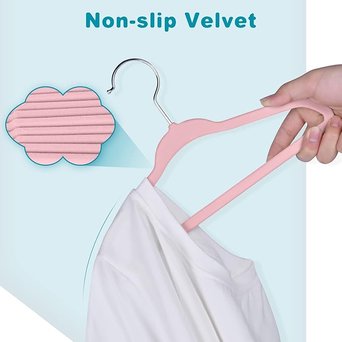 BAGIAL 50 Pack Kids Velvet Hangers 14 Inches Children's Clothes Hangers Non-Slip Baby Hangers for Infant/Toddler (Blush Pink)