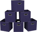 Fabric Cloth Storage Bins,Fabric Cube Bins Organizer with Dual Handles Foldable Cube Storage Baskets for Home Bedroom Storage,Set of 6,(Navy Blue)