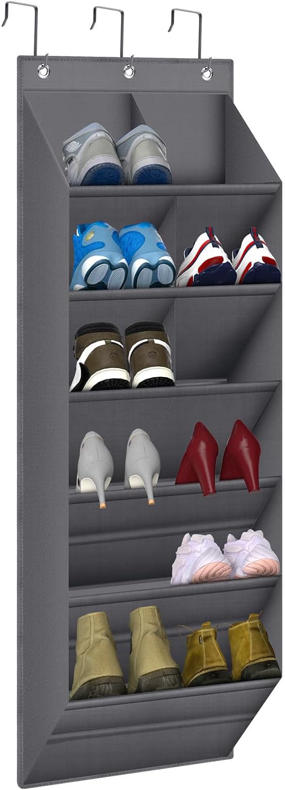 BZVlemon Hanging Shoe Organizer for Closet with 9 Deep Pockets, Over the Door Shoe Rack, Shoe Holder for Narrow Door Dorm RV Shoe Storage, Grey