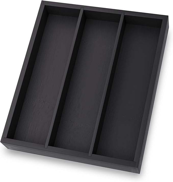 Silverware Organizer Bamboo Kitchen Drawer Organizer, Flatware Organizer Tray for Kitchen, Flatware, Utensils（Black）