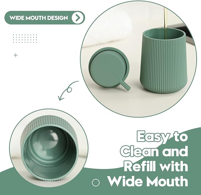 Matte Green Bathroom Accessories 2 Piece Set Plastic Soap Dispenser and Toothbrush Holder for Modern Bathroom Decor