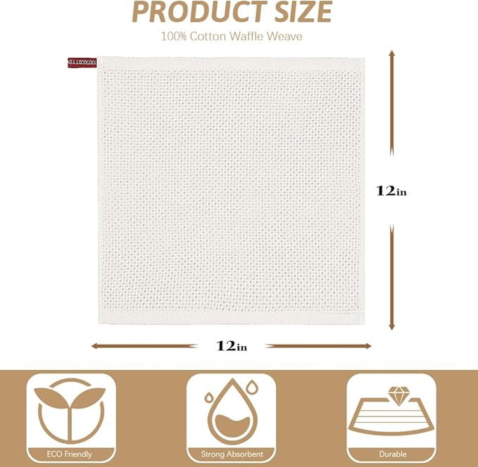 Nialnant 6 Pack Dish Rags, 100% Cotton Kitchen Dish Cloths for Washing Dishes, Soft and Absorbent Cleaning Rags - 12x12 Inch