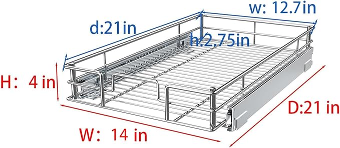 Pulloutor Pull Out Cabinet Organizer,14 * 21 Metal Slide Out Kitchen Cabinet Storage Shelf and Drawer Organizer NEED 15" W and 22" D Cabinet, Chrome Finish