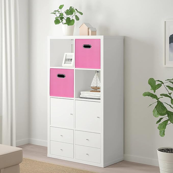 Black Foldable Storage Cubes Bins , Fabric Storage Box Cubes Organizer Baskets with Dual Handles for Home Organizer(Pink)