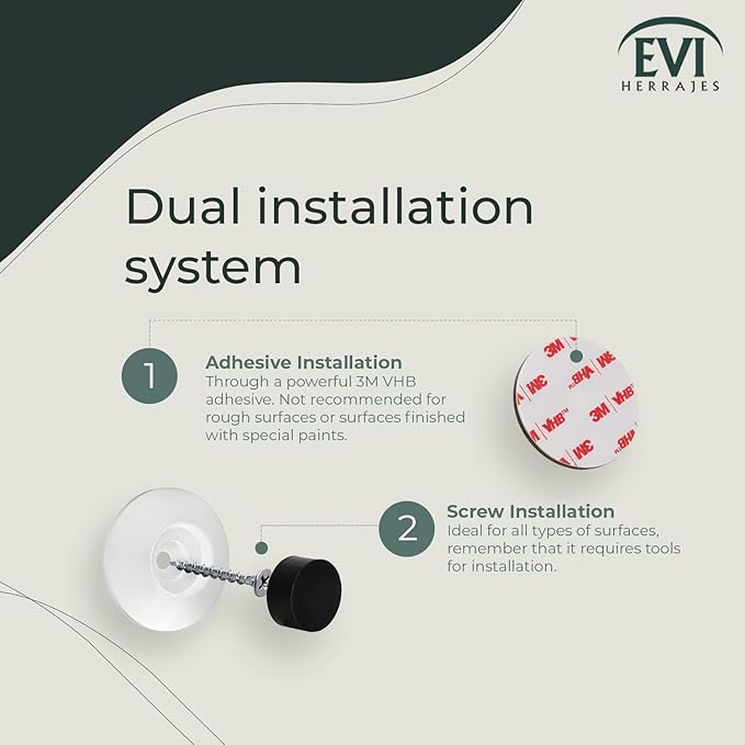 EVI Herrajes | Doorstop for Wall Placement | 45 x 17 mm | Stainless Steel White Lacquered | White and Black Rubber Included | Adhesive Installation or with Screw