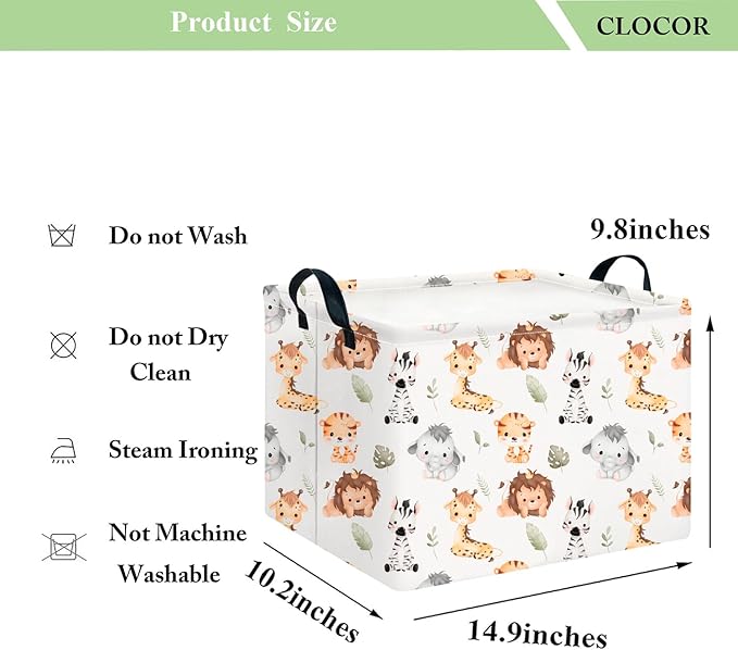 CLOCOR Rectangular Storage Basket Empty,Gift Basket,Waterproof Storage Bin with Handles,Room Decor(Watercolor Animal)