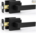 Estmoon 2 Pack Passage Door Levers, Matte Black Door Knobs Interior Square Door Handles, Heavy Duty Non-Locking Leversets Hall Closet Handles, Reversible for Right & Left Sided Doors