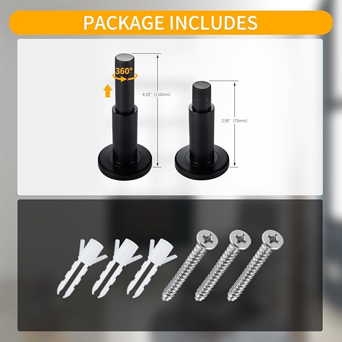 Door Stoppers - Heavy-Duty Adjustable Stoppers for Bottom, Top, and Wall of Door – Anti Break-in 304 Stainless Steel Door Stops with Rubber Buffers(Black)