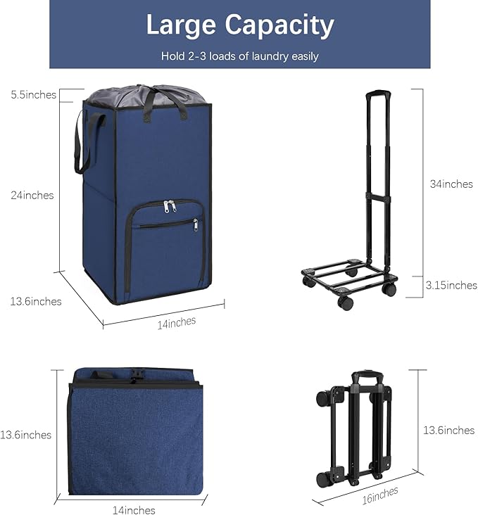 Bukere Extra Large Rolling Laundry Basket with Wheels, 90L Freestanding Collapsible Laundry Hamper Bag for Clothes Storage, Removable Wheeled Cart for College Dorm Apartment Laundry Room Bathroom