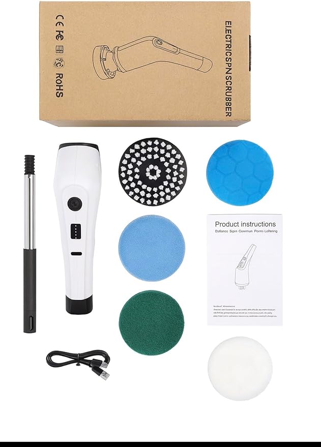 Electric Spin Scrubber, Cordless Cleaning Brush Scrubber for Home, 6 Replaceable Brush Heads-90Mins Work Time, 2 Speeds for Bathroom Shower Bathtub Glass Car