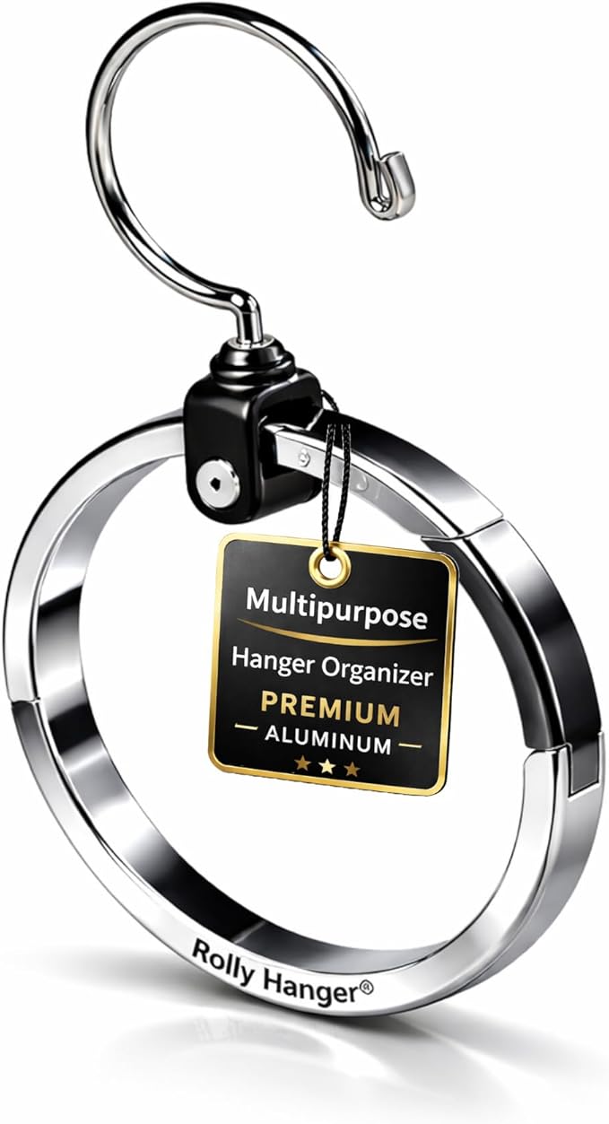 Rolly Hanger® Closet Space Saver – Premium Rotating Aluminum Organizer for Belts, Ties, Hats & Handbags – Heavy Duty 360° Swivel – Declutter & Maximize Storage (1 Pack)