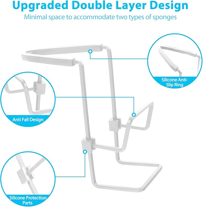 Sink Caddy Sink Sponge Holder - Faucet Rack Shower Tray - Kitchen and Bathroom Metal Organizer Hanging Fix Around Faucet