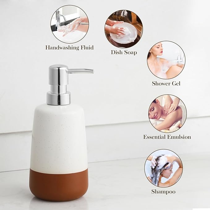 MALACASA Ceramic Bathroom Accessories Sets, 4 PCS,Soap Dispenser, Toothbrush Holder, Toothbrush Cup and Soap Dish, Durable Bathroom Sink Set for Modern Home Decor,Gift Set, Khaki White