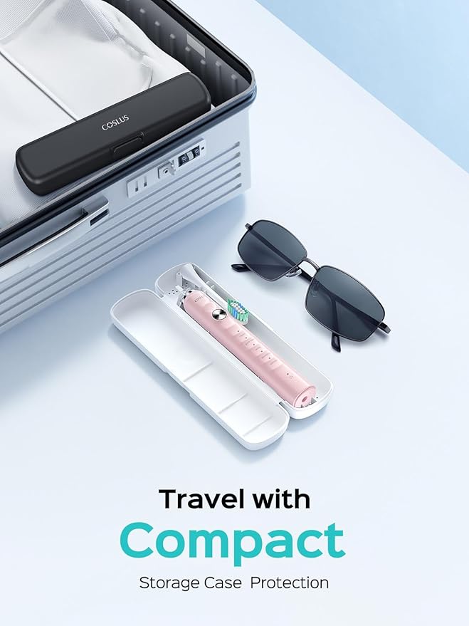 COSLUS Sonic Electric Toothbrush for Kids & Adults C40(DY-108Pro): 47000 VPM for Deep Cleaning with Travel Case - 5 Modes for Sensitive Teeth & Braces, Wireless Charging, 6 Brush Heads, Pink (1PC)