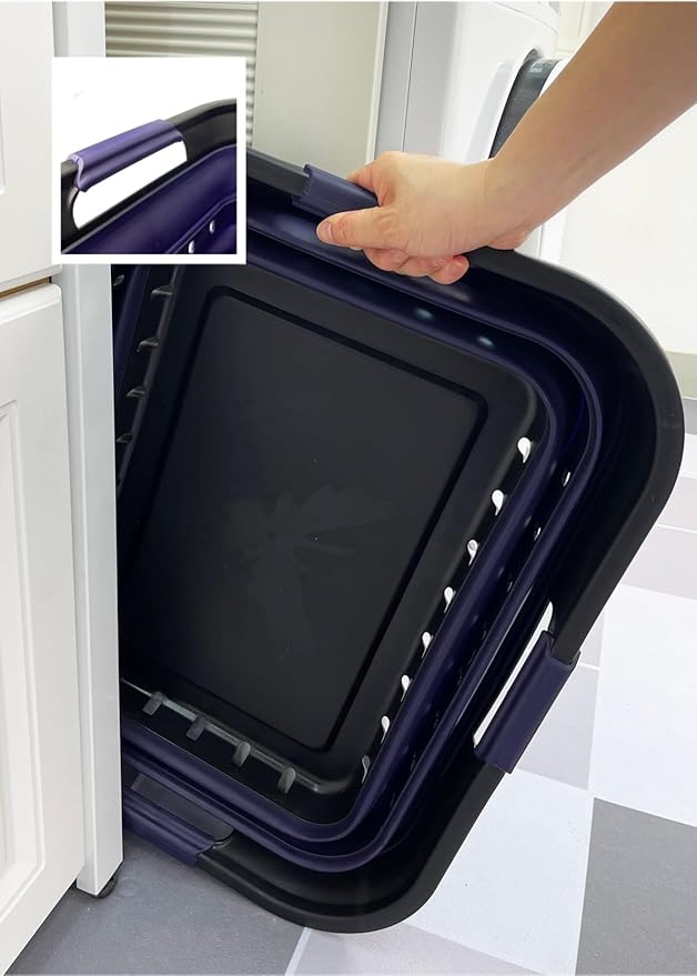 SAMMART 42 (11 Gallons) Collapsible Plastic Laundry Basket, Foldable Pop Up Storage Container/Organizer, Space Saving Hamper, Portable Bin for Dorm Room Bathroom (2, Black/Dark Purple)