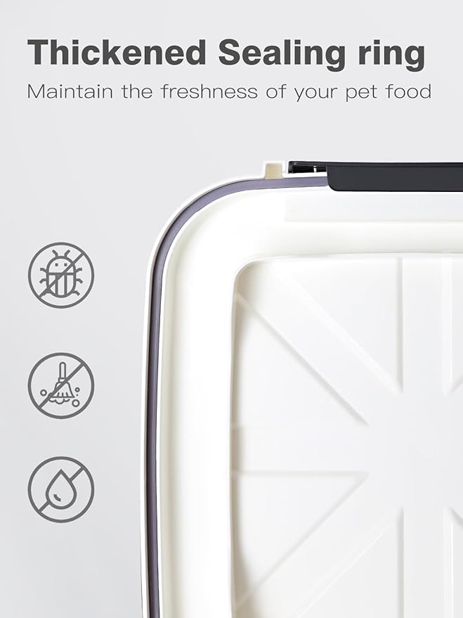 LivLab Mker Airtight Rice Storage Container 50 lbs, Attachable Wheels, for Dog Cat Bird and other Pet Food Storage Bin, Keep Fresh, Easy Mobility, BPA Free, White