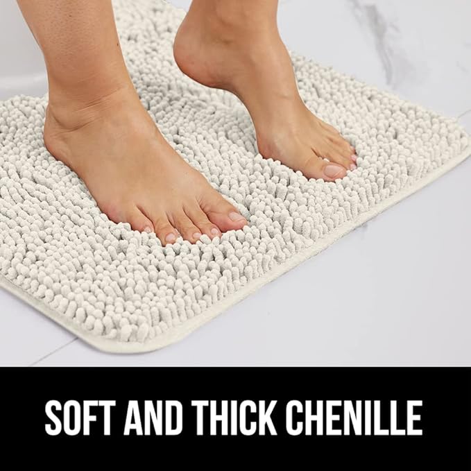 GORILLA GRIP Bath Rug Mat 60x17, Thick Soft Absorbent Chenille, Quick Dry Microfiber Mats, Rubber Backing Washable Shower Floor Rugs, Bathmat Runner, US Designed Bathroom Home Decor Accessories Ivory