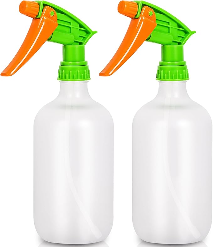 Cleaning Spray Bottles for Plants Misters Inside, 2 Pack 16.9 oz Squirt, Water Spray Bottle Mist Sprayer, No Leak Hair Mister Empty with Adjustable Nozzle (White Orange)