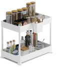 Under Sink Organizers and Storage | Bathroom Cabinet Organizer, Sink Shelf with Utility Hooks and Side Caddy for Under Cabinet Storage | White (1-Pack) Non Slip Grip Under Kitchen Sink Organizer