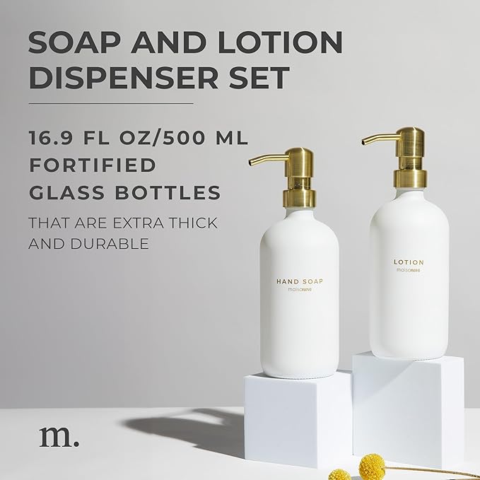 MaisoNovo Soap Dispenser 2-Piece Set | 16.9oz Clear Bottles with Gold Stainless Steel Pump Core