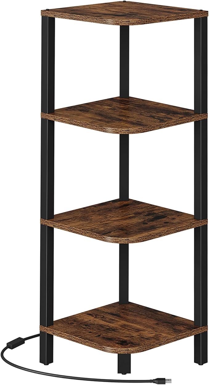 TUTOTAK Corner Shelf, 4-Tier Corner Bookshelf for Small Space, Narrow Display Corner Shelf Stand with Storage Rack, for Living Room, Bedroom, Rustic Brown BS08BB004L