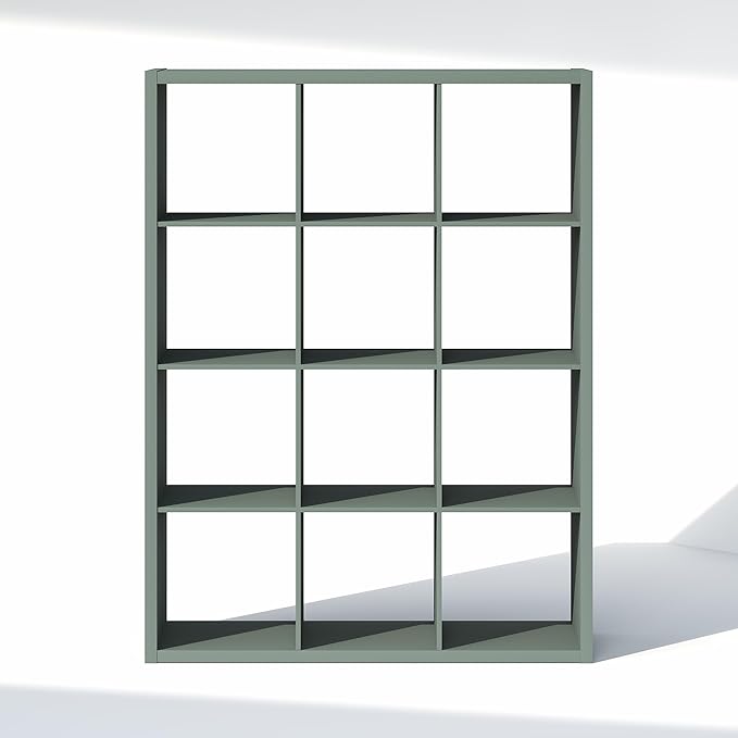 Furinno Cubic Closet Organizers and Storage, 12-Cube Closet Organizer, Open Shelf Closet Storage, Extra Thick Frame for Wardrobe, Bedroom, Living Room, Sage Green