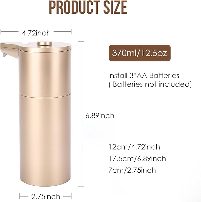 Automatic Soap Dispenser Touchless, Kitchen & Bathroom, Hands-Free, Adjustable Volume, Long Battery Life, Compatible with Thick & Thin Soap, Easy for Toddlers, Clog-Free, Gold ABS