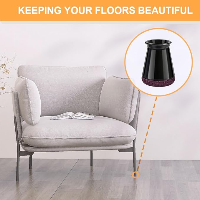32 Pcs Chair Leg Protectors for Hardwood Floors, Silicone Felt Furniture Leg Cover Pad for Protecting Floors from Scratches and Noise, Smooth Moving，Black X-Small(Fit Round Diameter：1/2" to 5/16")