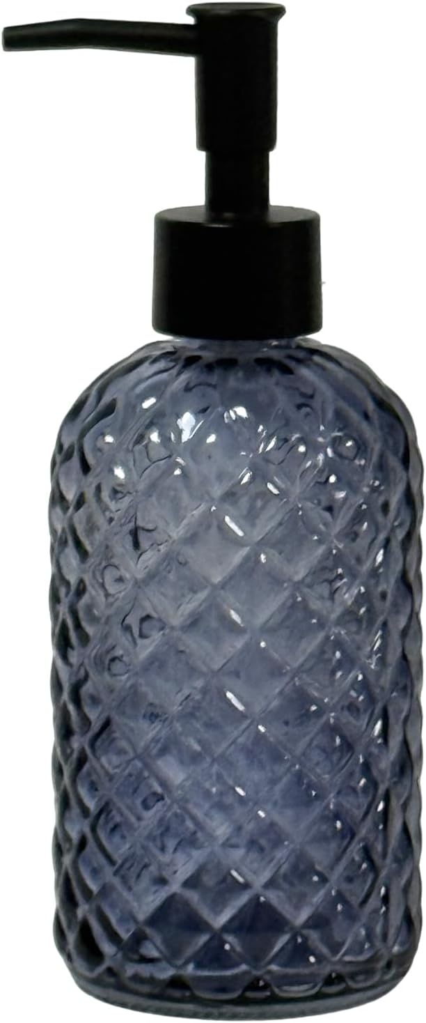 Glass Dish Soap Dispenser for Kitchen, 13.5oz Refillable Liquid Hand Soap Dispenser Set, Crystal Lotion Bottle for Modern Home Decor, Bathroom Countertop, Hotel(Blue Grey)
