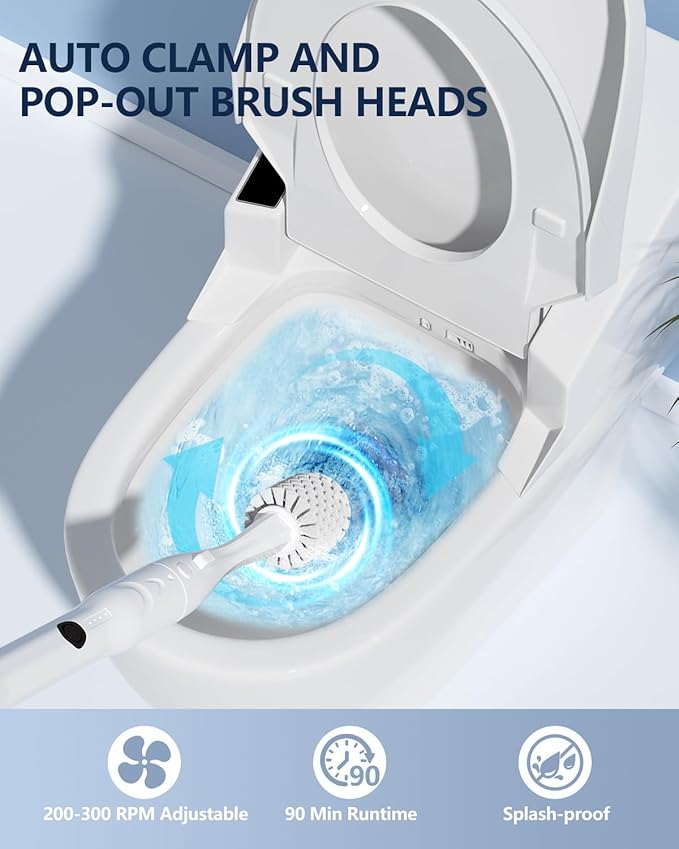 Leebein Electric Toilet Brush and Holder Set, 2025 New Toilet Bowl Scrubber Kit with 8 Replaceable Brush Heads, Disposable Toilet Brush with 6 Wand Cleaner Refills, 2 Pcs Crevice Cleaning Brush