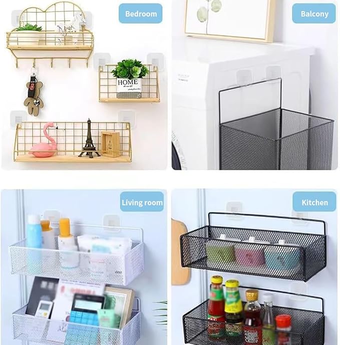 6 PCS Shower Caddy Adhesive Replacement Sticker for Large Diameter Bathroom Basket, Self-adhesive Hooks for Wall Mounted Laundry Hamper, No Drill Storage Shelf, Corner Shelves