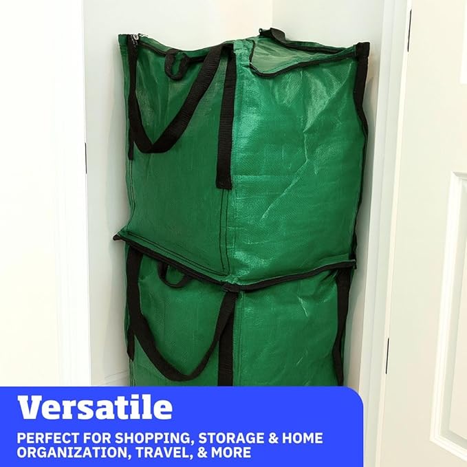 DURASACK Heavy Duty Storage Tote Bag with Zipper Top 22-Gallon Rugged Woven Polypropylene Moving Bag, Reusable Self-Standing Design, Holds up to 500 Pounds, Pack of 4, Green