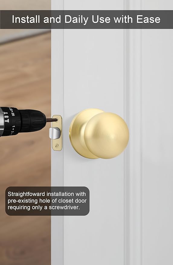 Goldenwarm Gold Closet Door Knobs, Passage Door Knobs, Brushed Gold Door knob Without Lock for Hallway, Closet(6 Pack)