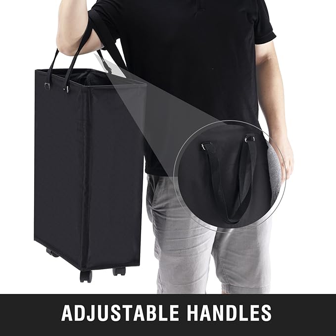 Slim Rolling Laundry Basket, Slim Laundry Hamper with Wheels and Adjustable Long Handles, 45L Small Laundry Baskets with Mesh Top for Bedroom, Closet, and Bathroom - Black