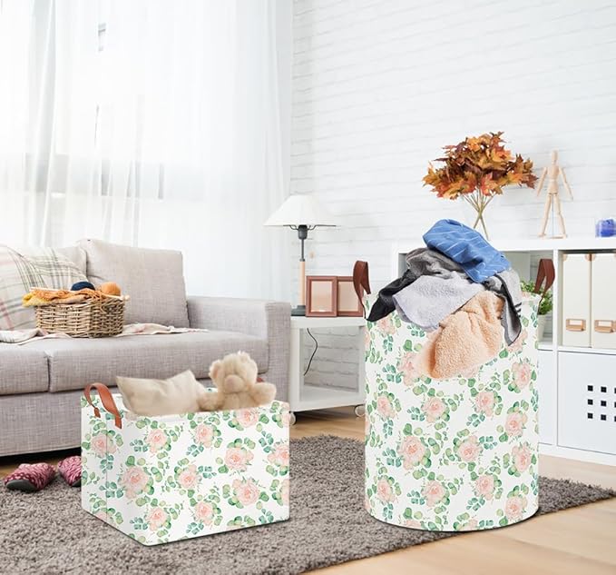 19.7" Laundry Basket,Kids Dirty Clothes Hamper,Waterproof Toys Storage Bin,Room Decor,Gift Baskets,Nursery Hamper(Watercolor Rose)