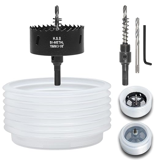 3-1/8 Hole Saw for Recessed Lights, 3.1 Inch Hole Cutter with Dust Bowl Catcher for Led Recessed Lighting 3 Inch and Wood Metal Drywall, Bi-Metal Construction, Black