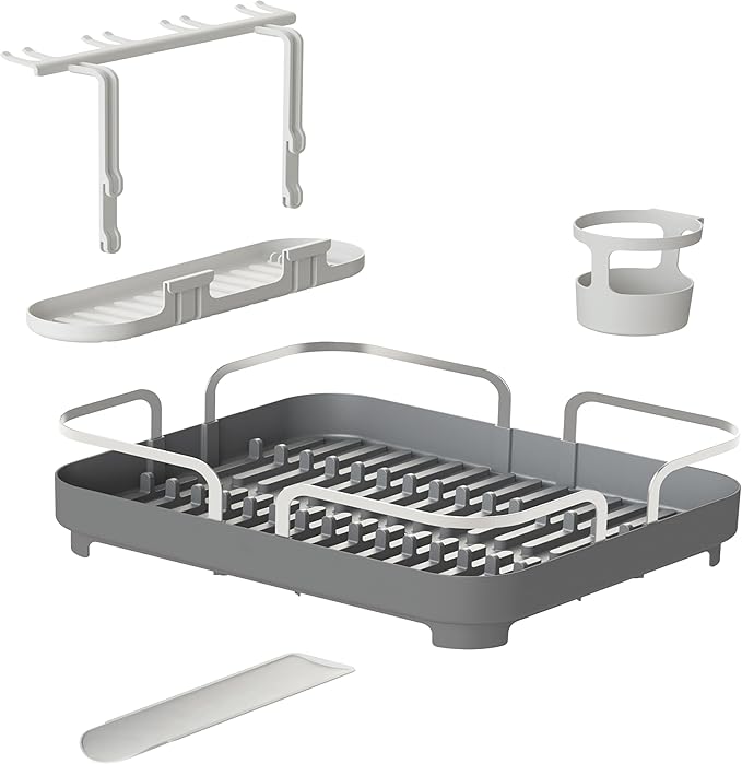 Umbra Holster Dish Rack– Molded Plastic Dish Drying Rack with Drainage Spout, Charcoal
