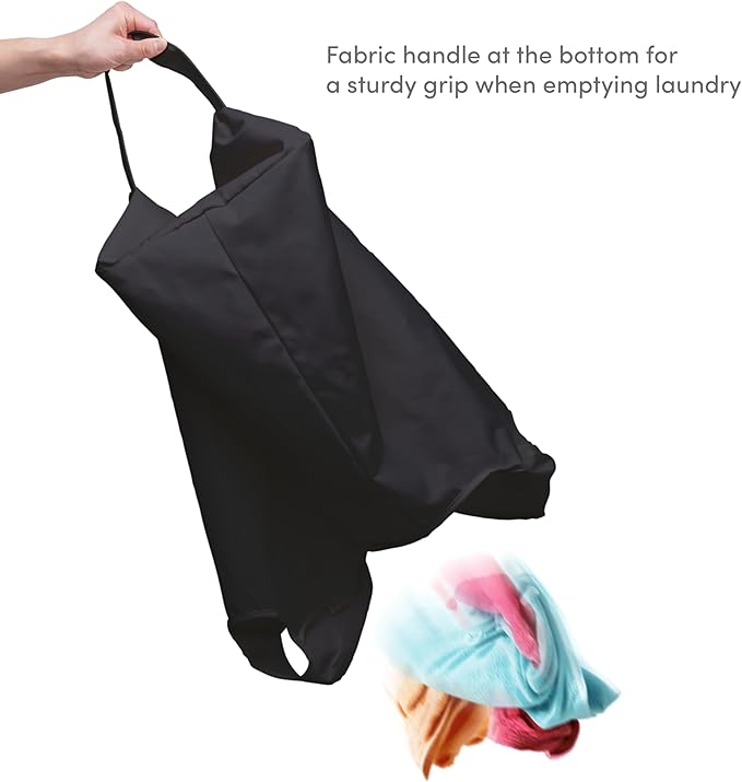 QUALIAZERO 72L Bamboo X-Frame Laundry Hamper – Foldable Single Section Clothes Basket with Removable Bag & Bottom Handle, Ideal for Bathroom, Bedroom, or Dorm (ONYX BLACK, X-FRAME)