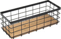 TIEYIPIN Farmhouse Small Metal Wire Storage Basket Bin, Rustic Home Storage Organizer with Wooden Bottom for Kitchen, Cabinets, Bathroom Counter, Pantry, Garage, Laundry Room - Black