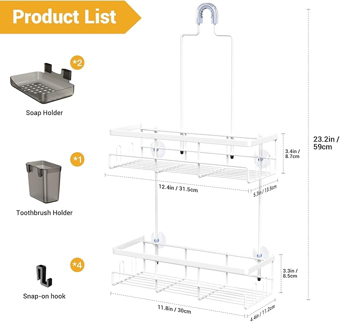 30pcs Shower Caddy Hanging Bathroom Organizer White