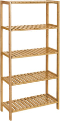 SONGMICS Bamboo Storage Shelf, 5-Tier Shelving Unit, Multifunctional, in The Entryway, Bathroom, Living Room, Balcony, Kitchen, 10.2 x 23.6 x 51.2 Inches, Light Bamboo UBCB35Y