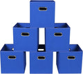 Fabric storage bins Cubes, Fabric Cube Organizer with Handle, Foldable Cube Bins for Cloth or Accessary Storage, 11x11x11, Set of 6, (Dark Blue)
