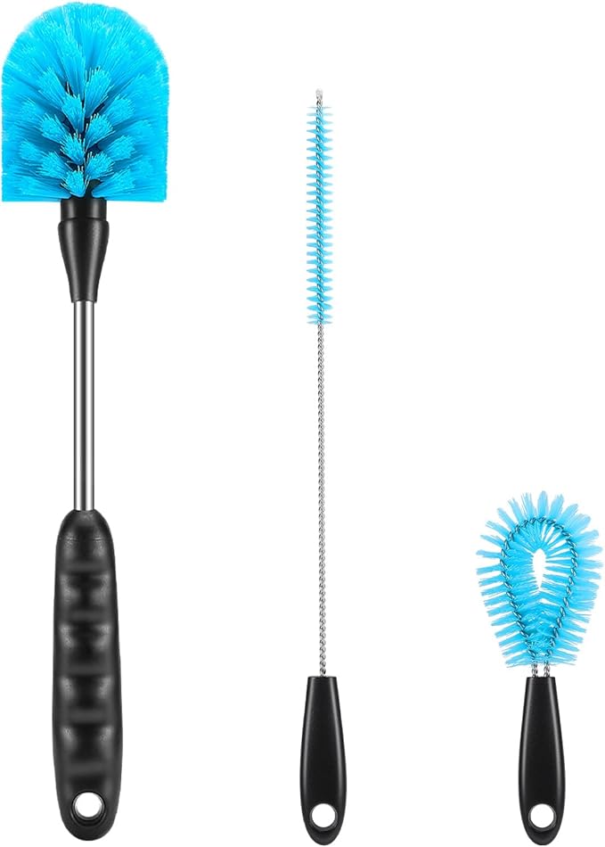 12.2 inch Bottle Brush Set of Three，Washable Coffee Cups, Water Bottles, Baby Bottles, Straws, to-go Cups, Long-Handled 3-in-1 Stainless Steel Bottle Brushes.
