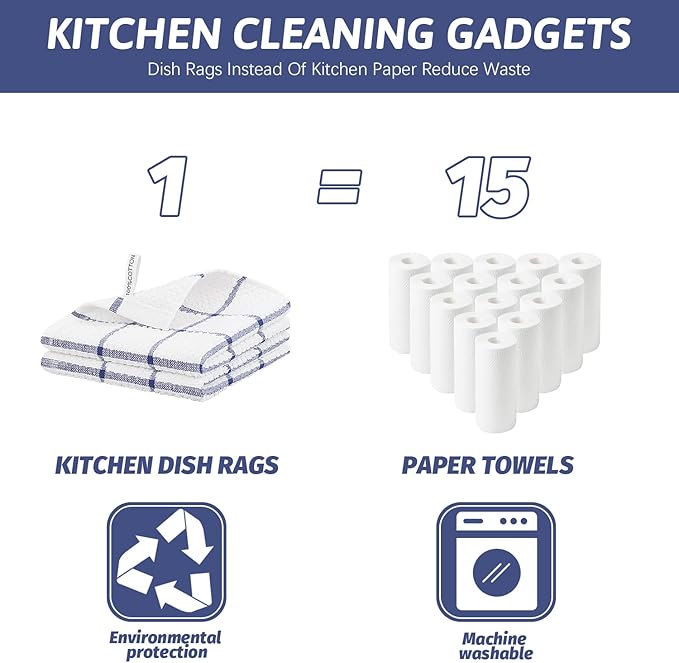 Nialnant 4PCS Cleaning Rags,100% Cotton Terry Dish Rags for Washing Dishes,Quick Drying Dish Cloths,Dish Towels for Kitchen,Navy Blue Plaid-12x12in
